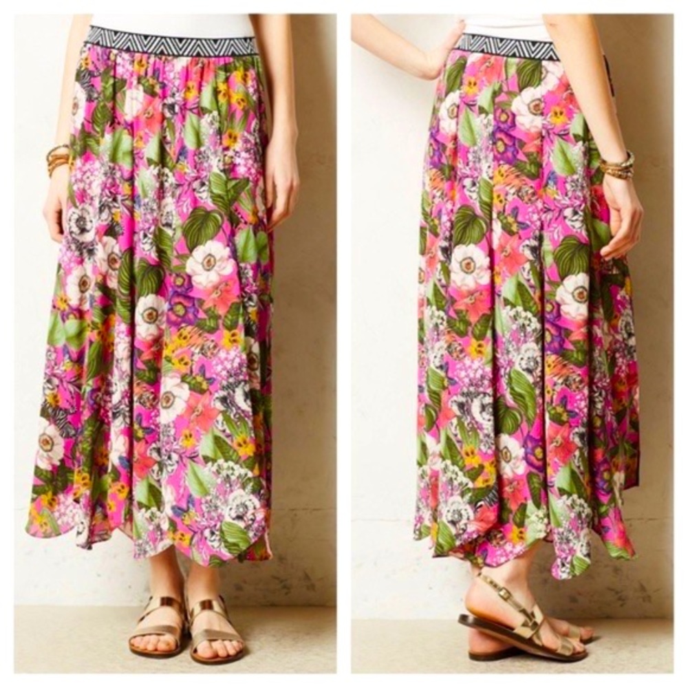 Anthropologie Maeve Banda Floral Zebra Tiger Print A-Line Slit Maxi Skirt